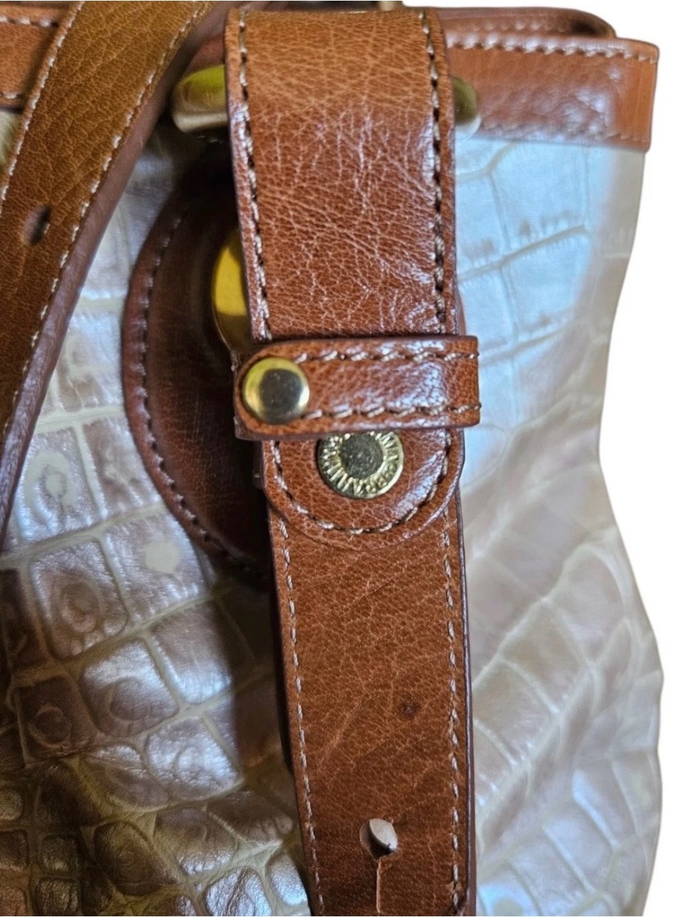 Brahmin Taupe Croc-Embossed Leather Tote Bag with Tan Trim - Picture 5 of 9